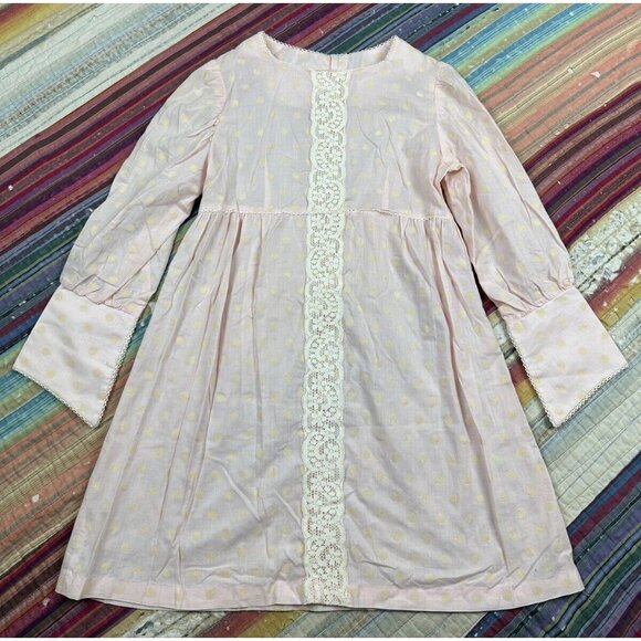 Vintage Carol Evans Girls Party Dress Pink Flocked Floral Print Wide Cuffs Sz 12 - Picture 4 of 12